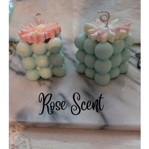 Hand Poured Rose Scented Soy Blue & Pink Bubble Floral Candles Set